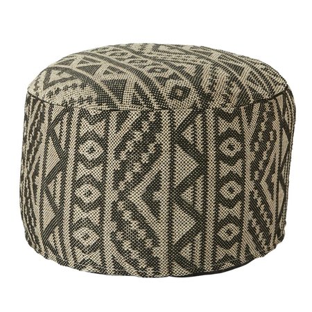 JAIPUR LIVING Renon Indoor & Outdoor Tribal Black & Light Taupe Cylinder Pouf POF100492